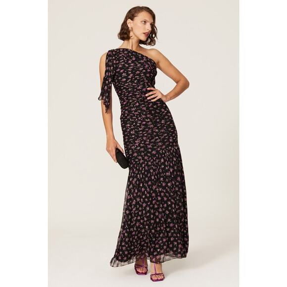 Shoshanna Black and Pink One-Shoulder Maxi Dress - Picture 1 of 13